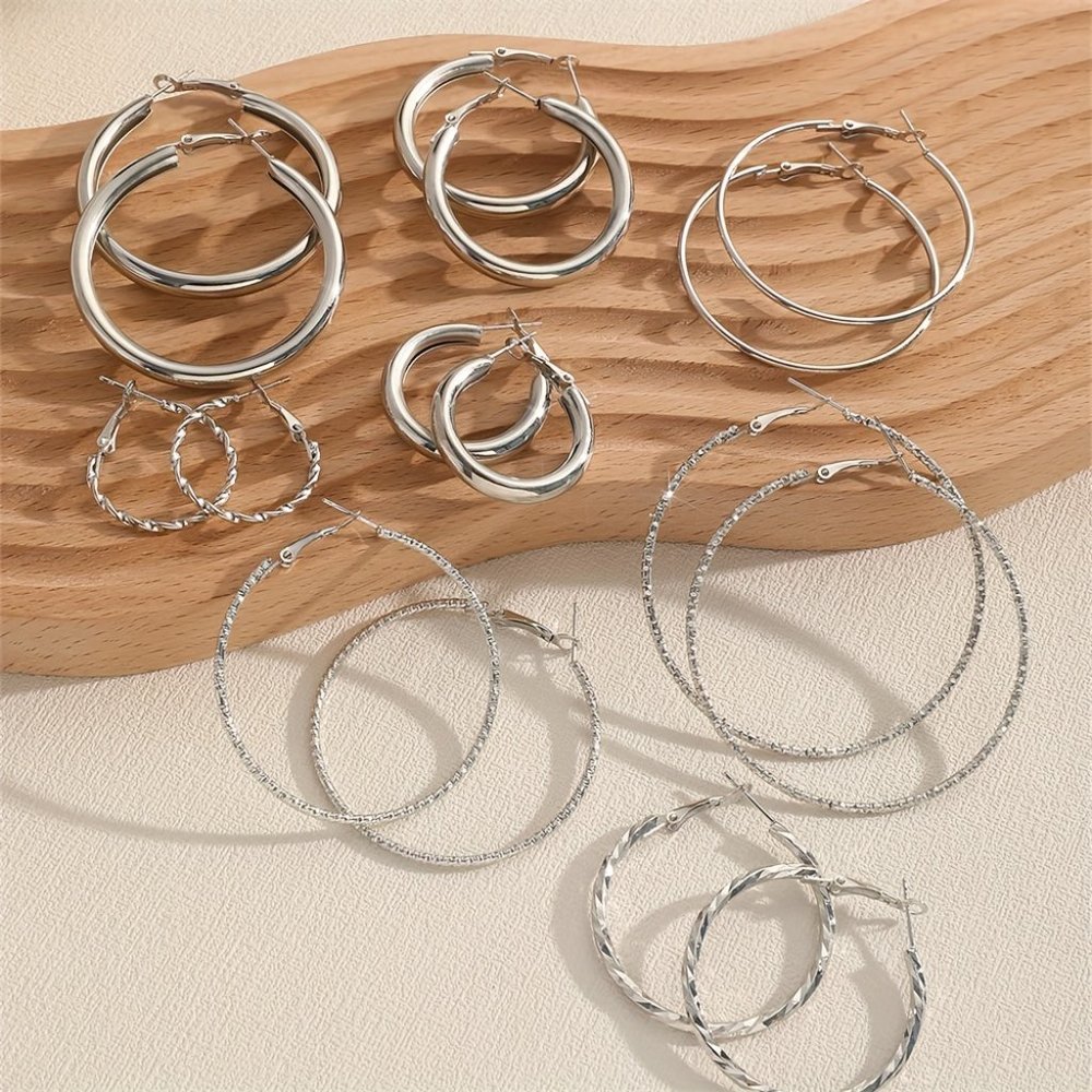 Elegant 18K Hoop Earrings: 8-Pair Set for Daily Delight - Picture 2 of 10